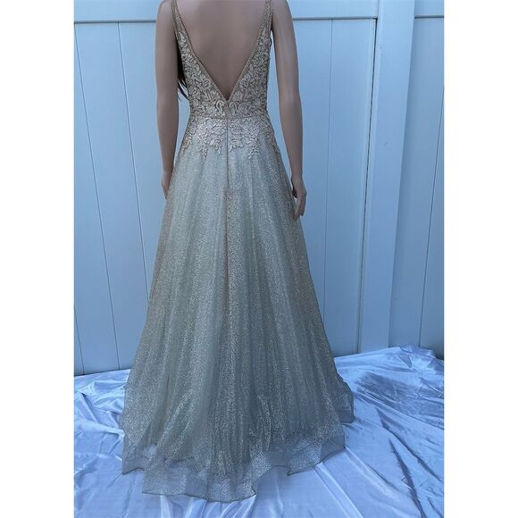 Cinderella Divine Women's Champagne Beaded Evening Gown Size 6 - Picture 2 of 12